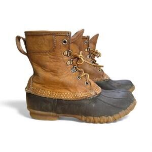 VTG LL Bean Maine Hunting Boots Leather Thinsulate Sz 7 Tan Gray Preppy Country